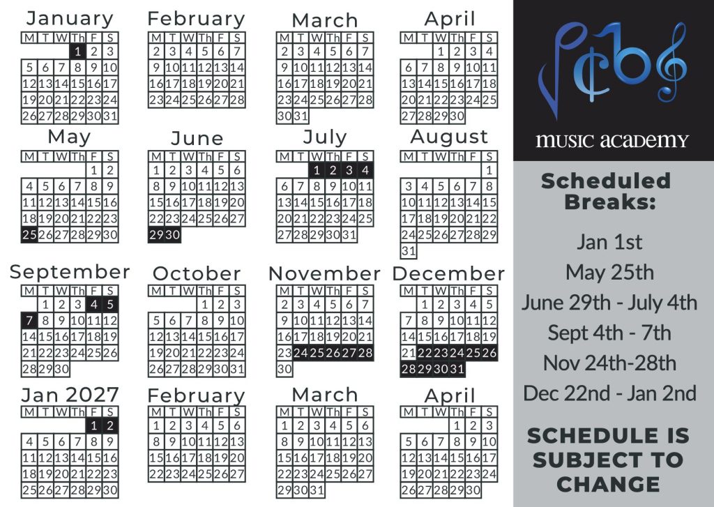 2026 Music Academy Calendar