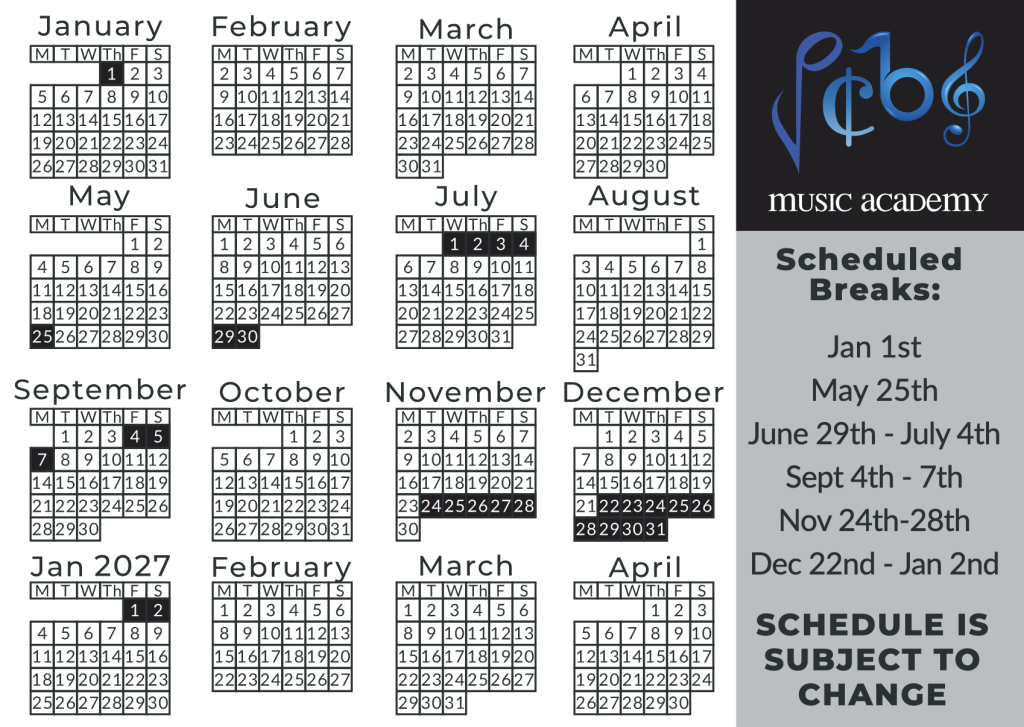 2026 Music Academy Calendar