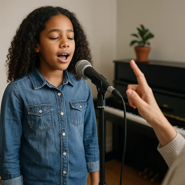 child singing during voice lesson at Canton Music Academy